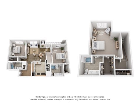 Floor plan for 3 beds, 3 baths, 1615 sqft